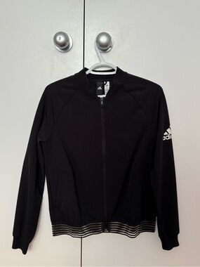 adidas Black Zip-Up Athletic Jacket with Ribbed Collar